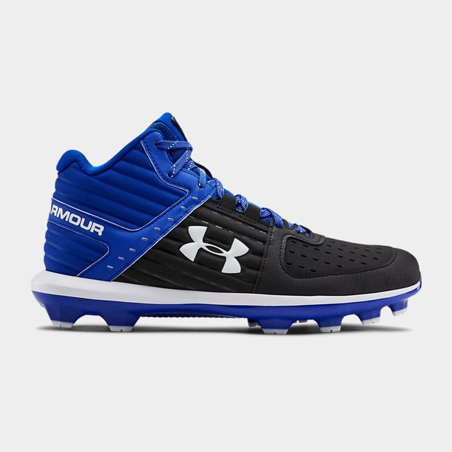 Under Armour Yard Mid TPU - Panske Baseballová Obuv - Čierne/Kráľovská Modrá